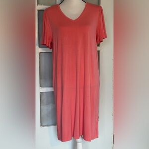 Time and Tru V-Neck Coral Midi Dress